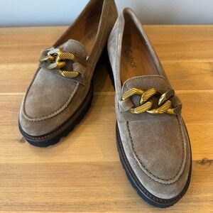 Gabor Women 7.5 UK 5 Tan Suede Chunky Chain Link Loafers Lug Sole Shoes Preppy